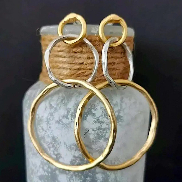 Circular Boho Geometric Earrings Gold and Silver Two atone - Picture 1 of 1